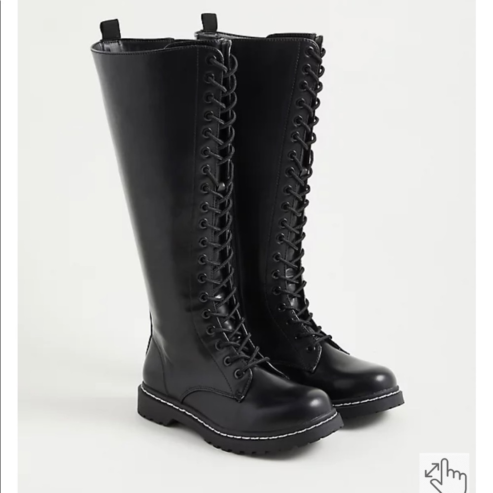 Torrid Combat Knee High Boot- Black Faux Leather (Wide Width)